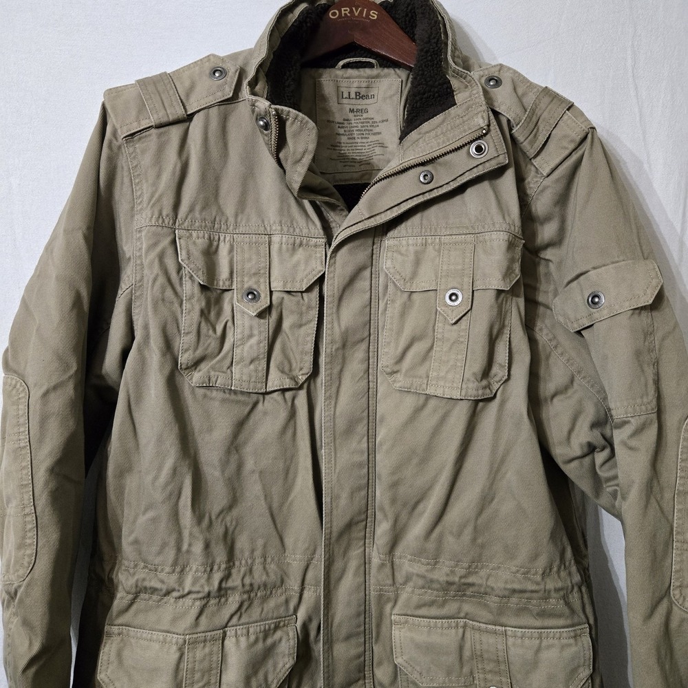 LL Bean Original Barn Jacket Mens M Tan Full Zip Sherpa Lined Field‎ Coat Chore